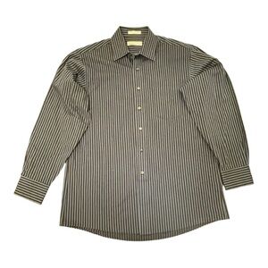 Michael Kors Button Up Long Sleeve Shirt  Brown Blue Striped Men Size L 16 34/35